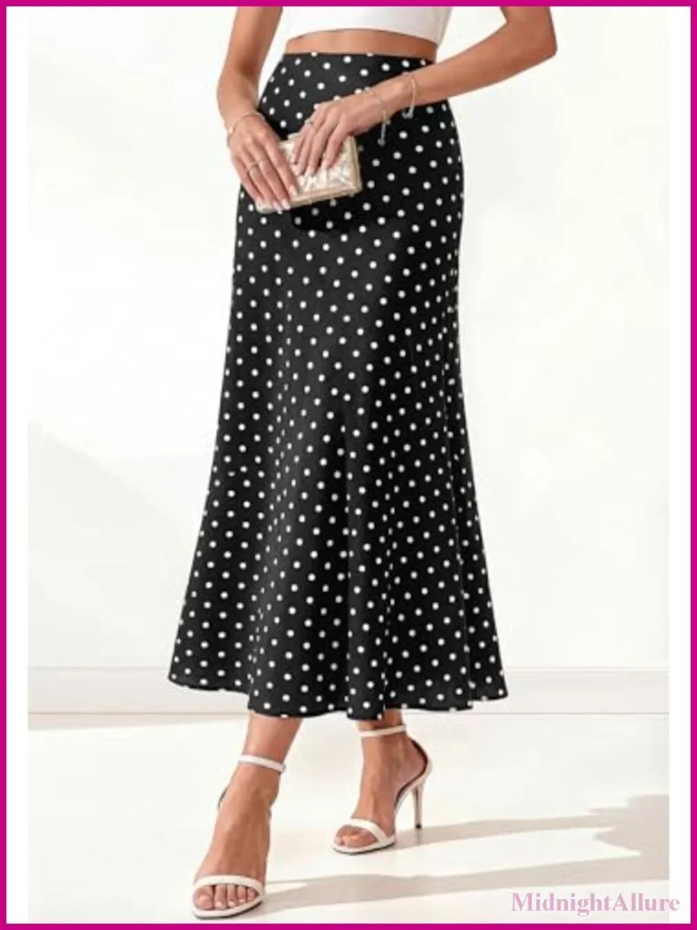 Lightweight A-Line Midi Skirt Satin High Waisted Wedding Guest